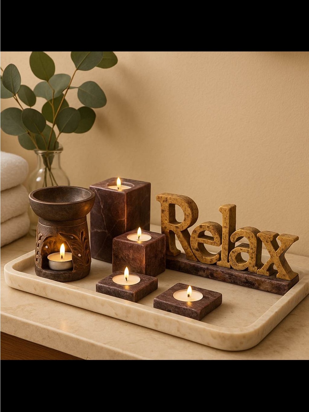 Luxury Hand-Carved Soapstone Zen Spa Décor Bundle – 5 Piece Artisan Set